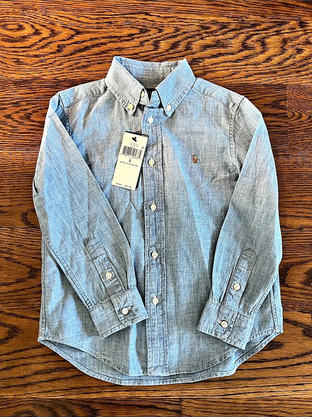 Polo Ralph Lauren Cotton Denim Shirt Boys Blue Button Down Shirt Size 5 NWT